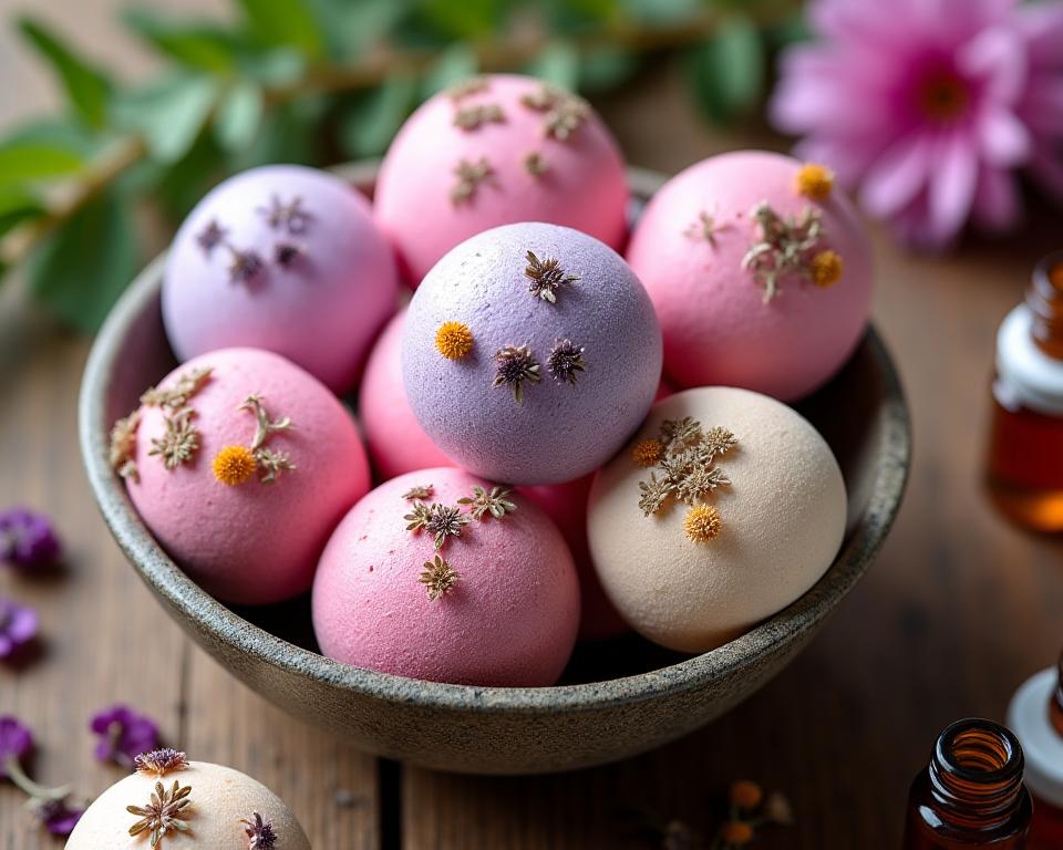 Botanical-infused bath bombs with Irish botanicals and essential oils